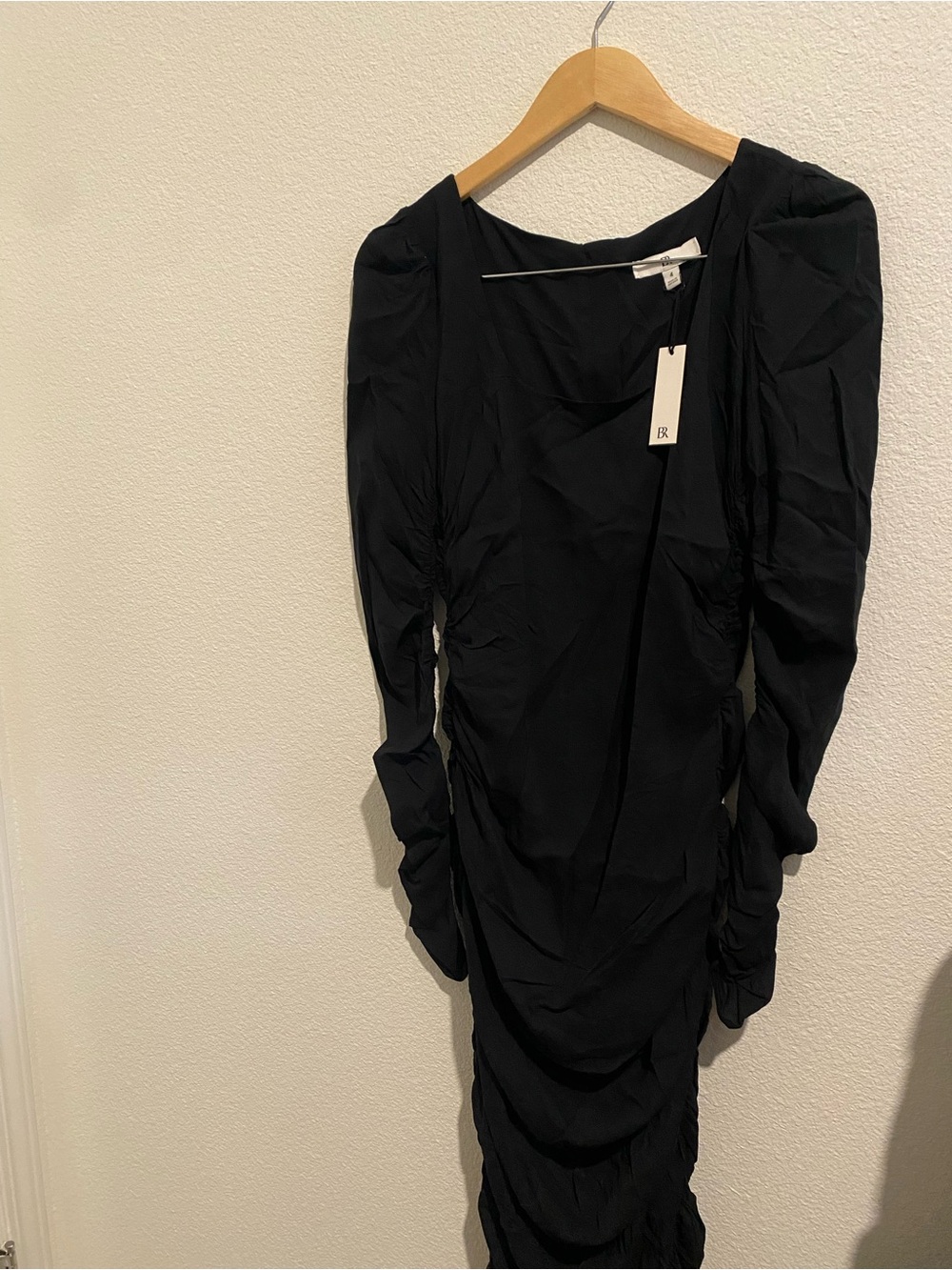 Banana Republic Label Black Ruched Long Sleeve Dress